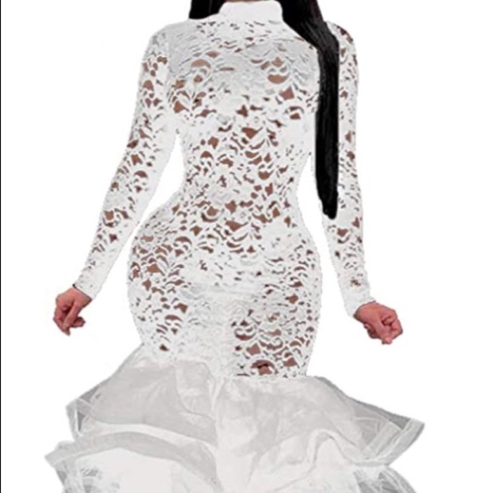 Sexy white lace see thru wedding bridal dress